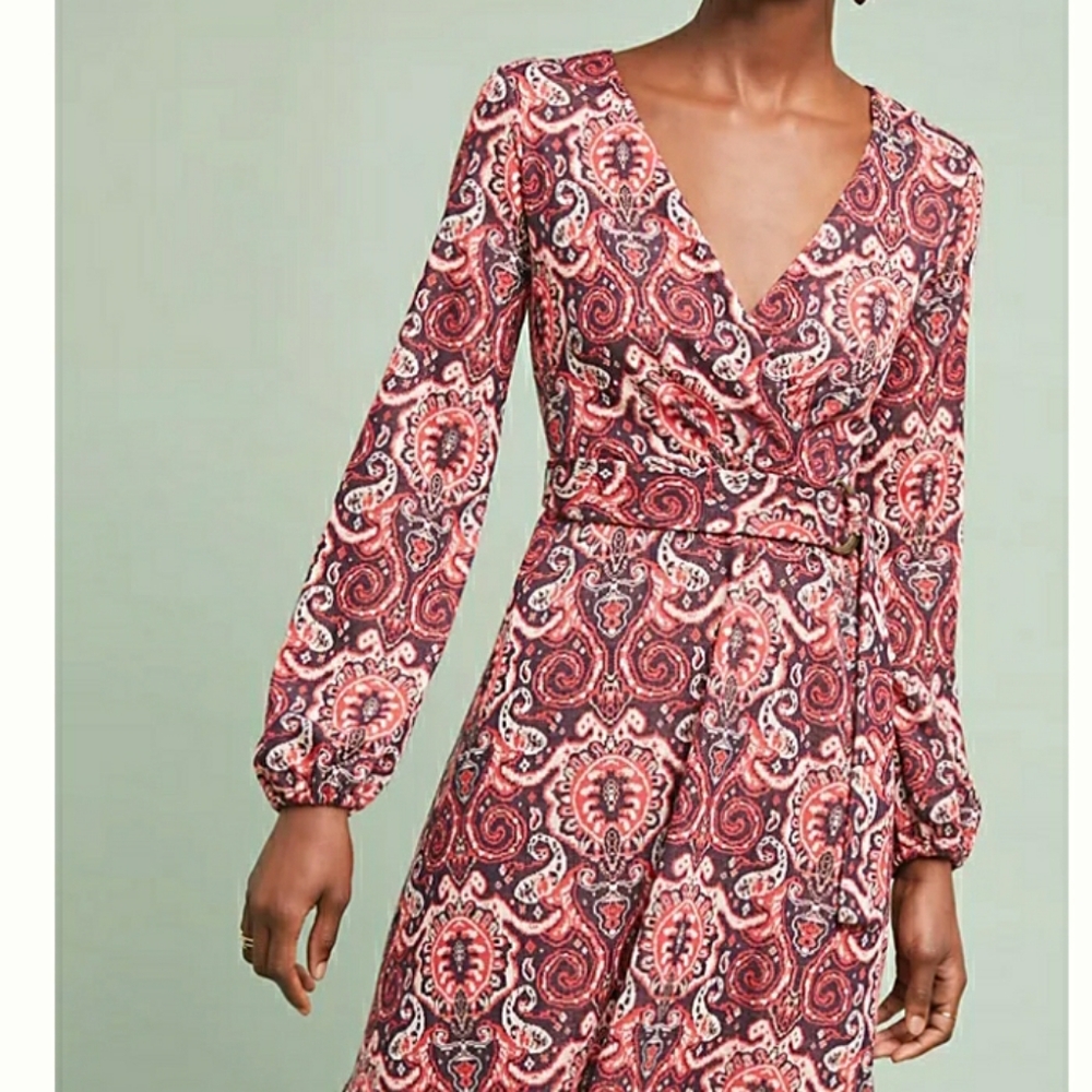 Anthropologie Red and White Long Sleeve Dress